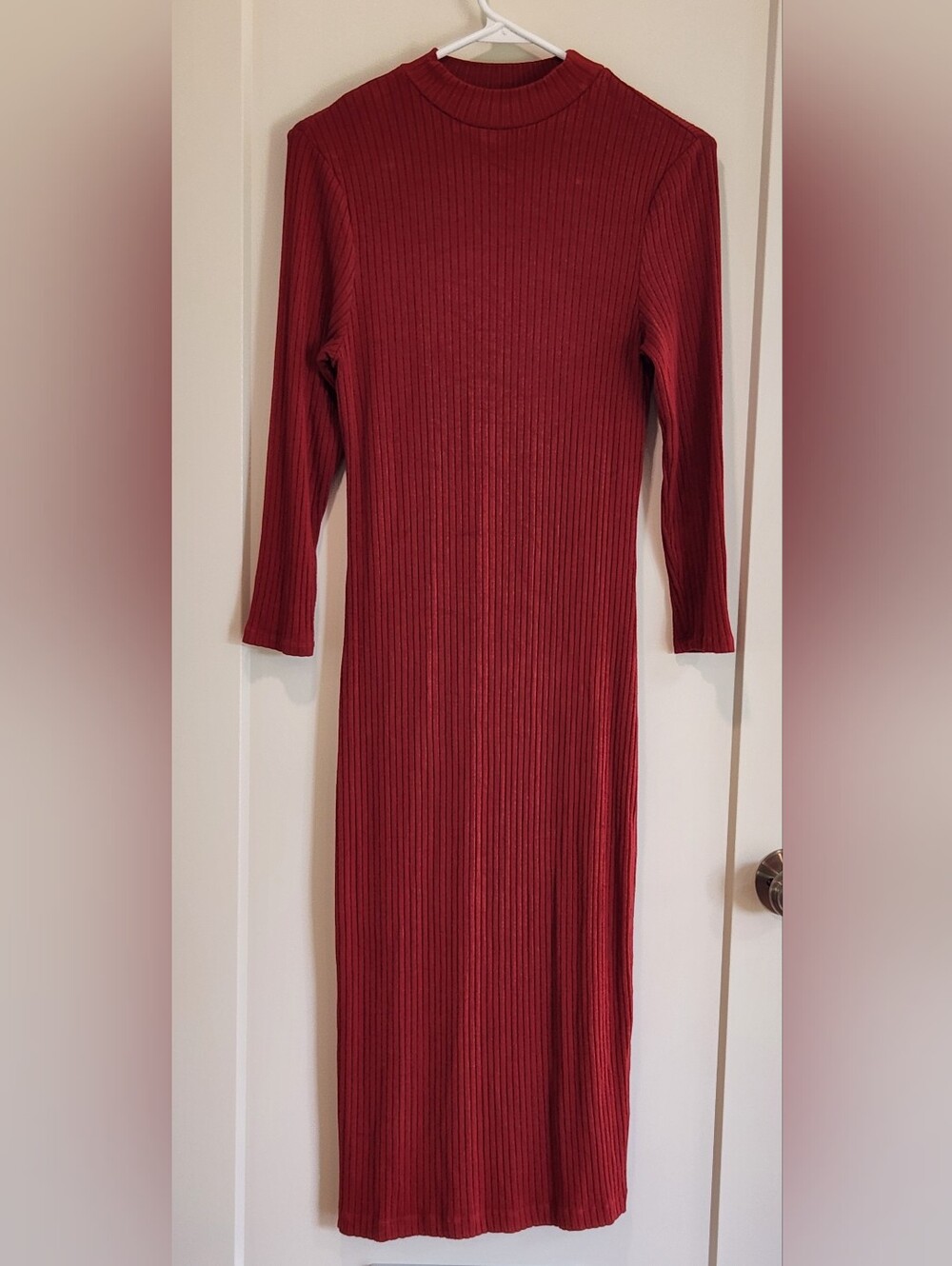 Ribbed Long Sleeve Midi Dress - Maroon Size XS A New Day